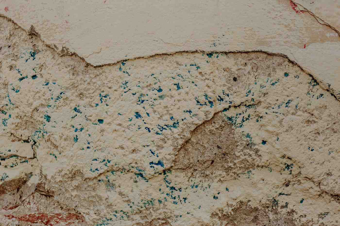 Cracked plaster wall showing water damage and potential mold growth before mold remediation.