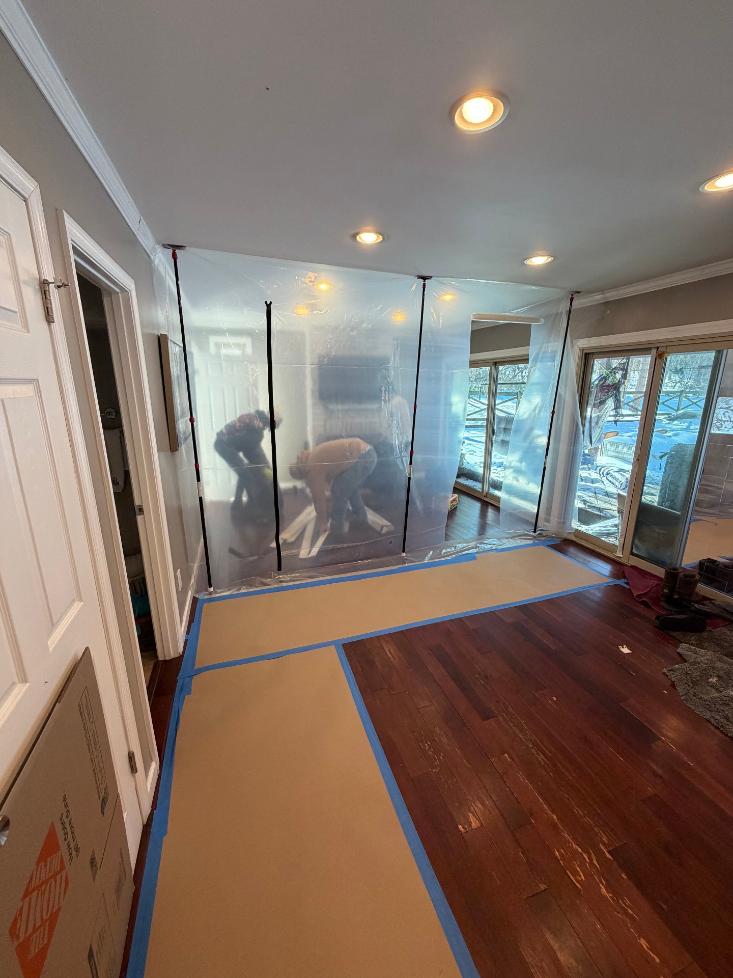 Containment barriers set up during mold remediation
