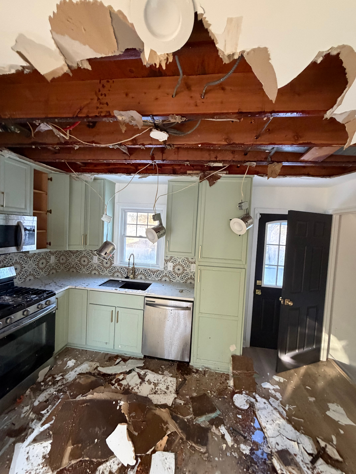 Kitchen ceiling collapse from water damage